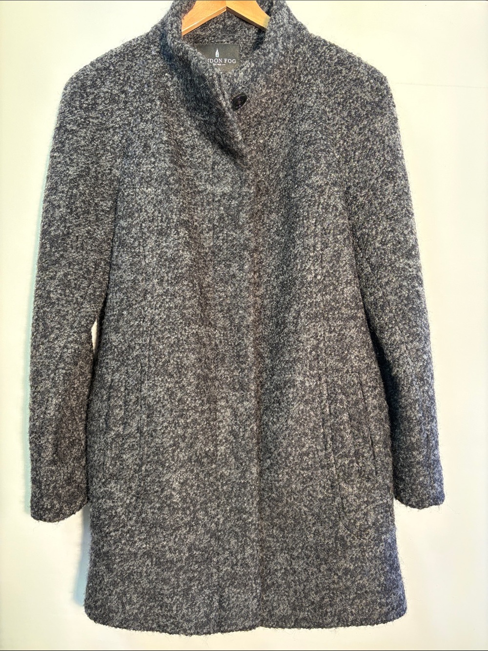 London Fog Women's Gray Marled Textured Wool-Blend Boucle’ Style Coat